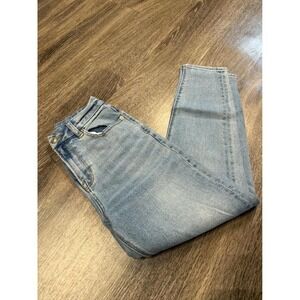American Eagle Mom Jeans Light Wash Blue Stretch Denim Tapered Leg 00 Short